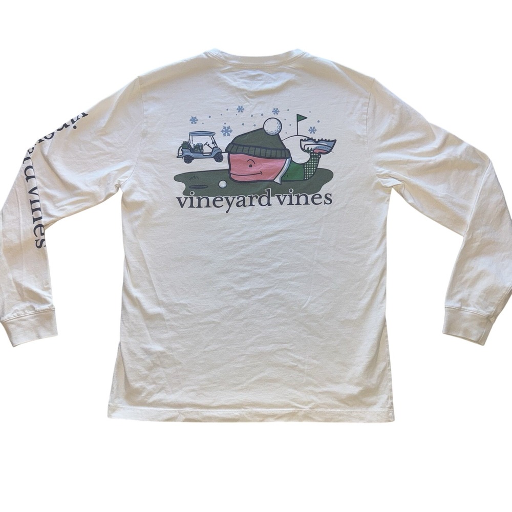 Vineyard Vines Men's Small holiday golfer whale long sleeve pocket tee Christmas